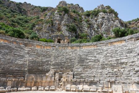 Ruins of the Greek-Roman amphitheatre of the ancient city of Myra in Demre, Antalya Province, Turkey. Tourist attractions in Turkeyの写真素材