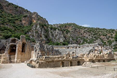 Ruins of the Greek-Roman amphitheatre of the ancient city of Myra in Demre, Antalya Province, Turkey. Tourist attractions in Turkeyの写真素材