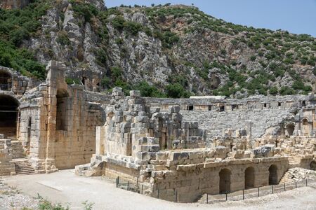 Ruins of the Greek-Roman amphitheatre of the ancient city of Myra in Demre, Antalya Province, Turkey. Tourist attractions in Turkeyの写真素材