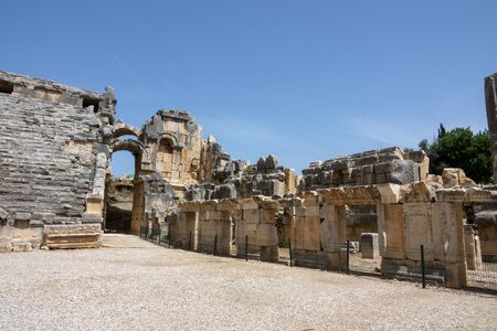 Ruins of entrance to the Greek-Roman amphitheatre of the ancient city of Myra in Demre, Antalya Province, Turkey. Tourist attractions in Turkeyの写真素材