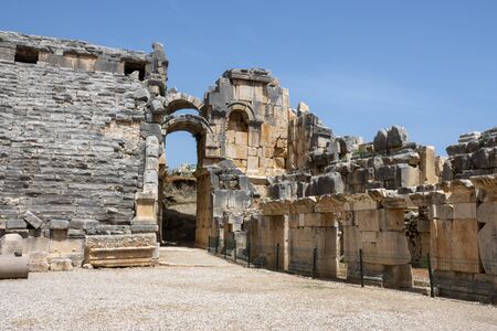 Ruins of entrance to the Greek-Roman amphitheatre of the ancient city of Myra in Demre, Antalya Province, Turkey. Tourist attractions in Turkeyの写真素材