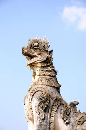 Stone craft of ancient lionの写真素材