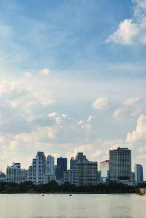 Cityscape in urban area of Bangkok during sunsetの写真素材