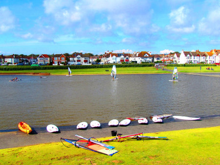 Windsurfers on Water at Hove Lagoonの写真素材