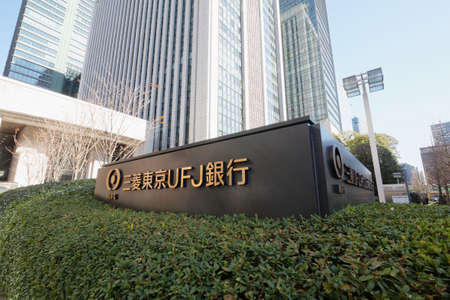 Signs of Japan's largest bank Mitsubishi UFJ and Mitsubishi UFJ Financial Group Inc.のeditorial素材
