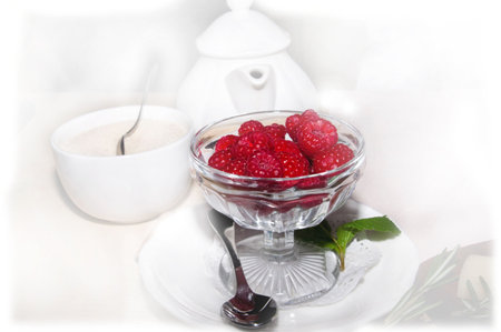 Vase with raspberry in the middle 