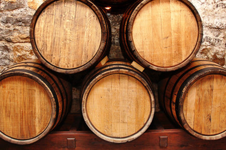 storage of oak wine barrells in a cellar