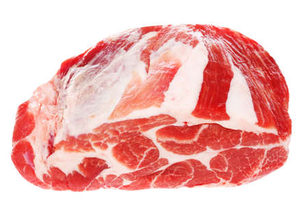 Bloody and Juicy Raw Pork Meat isolated on white backgroundの写真素材