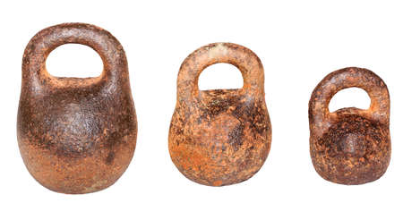 Iron vintage rusty weights of different massの写真素材
