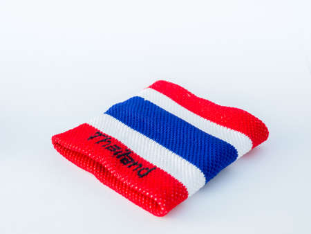 the wristband have colourful made of a towel-like terrycloth material. These are usually used to wipe sweat from the forehead during sport, or as a badge or fashion statement.の写真素材