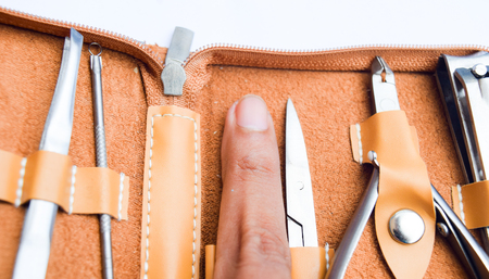 Nail finger and Nail care tools,Nail care conceptの写真素材
