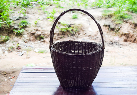 Wicker baskets on table,sensitive lightの写真素材