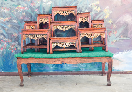 wood shelf for Buddhismの写真素材