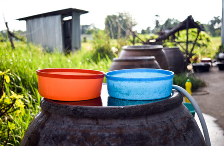 big water jar with color water bowl