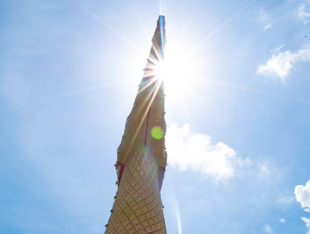 SISAKET, THAILAND - JULY 19 : A huge Thai Suphannahong, also called Golden Swan or Phoenix boat on JULY 19, 2016 at the WatpahSuphannahong Temple in sisaket, Thailandのeditorial素材