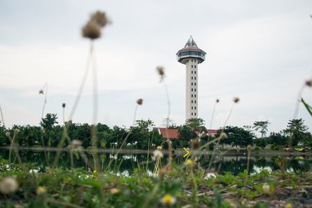 view of Chalermprakiat Tower,keoklangnam in SISAKET,THAILAND.の写真素材