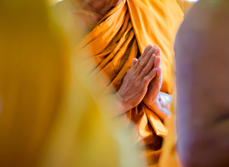 Closeup Hand Pray of Thai Monk.の写真素材