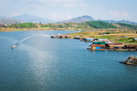 landscape view of boat near river in Kanchanaburi thailandの写真素材