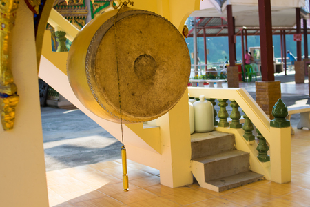 closeup Thai classical drum for sent signal in the temple of Thailandのeditorial素材
