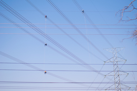 electrician work installation of high voltage in high voltage stations safelyの写真素材