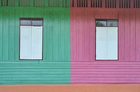 Wall and windows in two tone colorsの写真素材