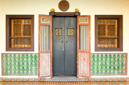 Old buildings Sino Portuguese style in Phuket town Thailand. architectural style is European mixed with Chinese modernの写真素材