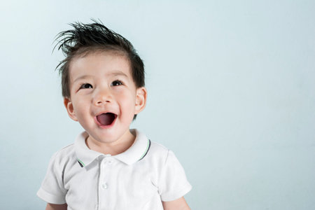 Portrait Asian boy Smile with space for text.の写真素材