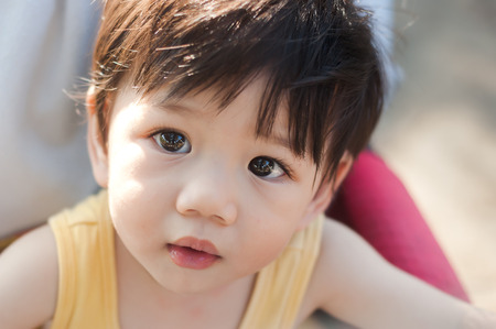 Baby Boy on a stroller and Wonder.の写真素材