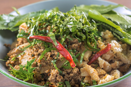 Local Food in Northern Thailand A Mixture of Pork and Herbs are Popular with Glutinous Rice.の写真素材