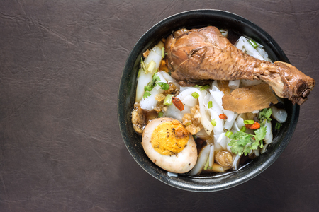 Close up paste of rice flour with chicken drumstick copy space for text.の写真素材