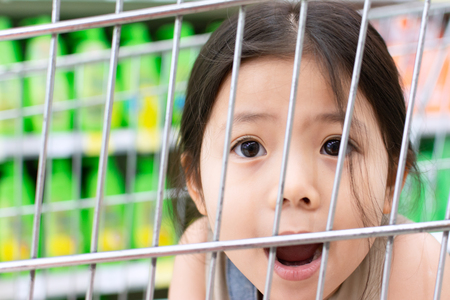 Close up of Children who Enjoy a Holiday with Shopping in weekend concept. with space for text.の写真素材