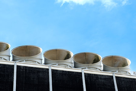 Sets of cooling towers in conditioning systems For large buildings to coo with copy space.の写真素材