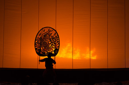 Ratchaburi ,Thailand- April 14, 2017 -The Grand Shadow Play. Thai shadow puppet art at Rachaburi province on April 14,2017.のeditorial素材