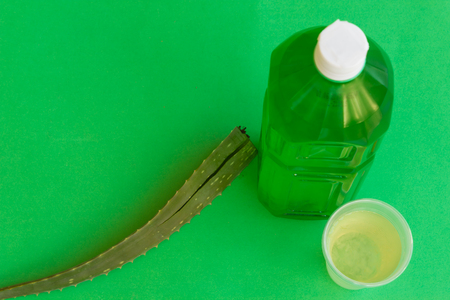 the branch of aloe plant is extracted a refreshing jiuce drinkの写真素材