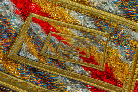 geometric composition of  glittering christmas wreathsの写真素材