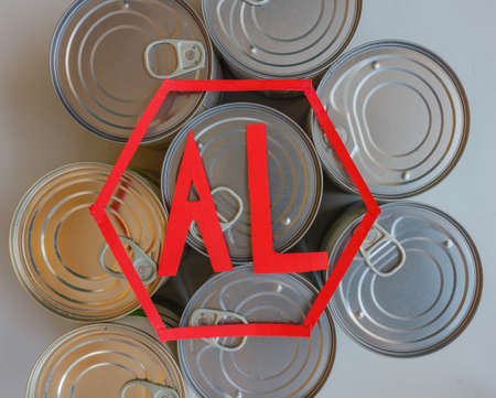 concept and symbol of aluminum. Aluminum recycling is an operation carried out on aluminum based waste to obtain new material for use in production processesの写真素材