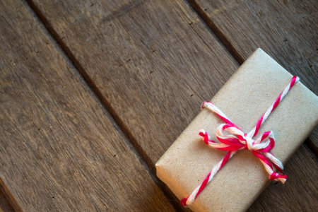 Gift box on wooden backgroundの写真素材