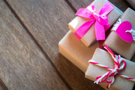 Gift box on wooden backgroundの写真素材