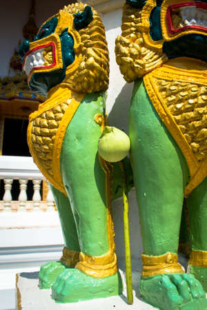 Singha statue in temple, Thailandの写真素材
