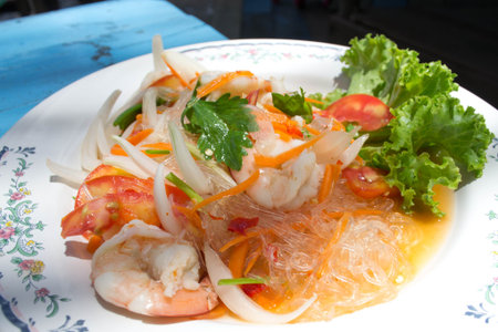 thai vermicelli and seafood dress saladの写真素材