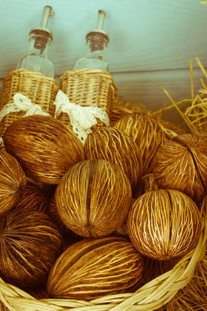 Cerbera oddloam's seed in basketの写真素材