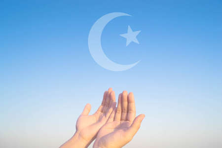 two hands muslim prayingの写真素材