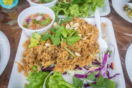 Crispy catfish salad with green mangoの写真素材