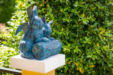 Optical art sculpture rabbit in the gardenの写真素材