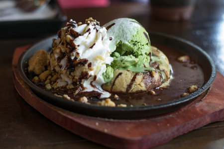 Green tea ice cream and cookiesの写真素材