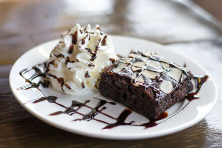 chocolate Brownies and creamの写真素材