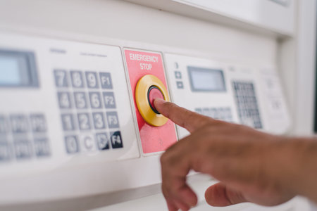 Person touching the emergency stop button