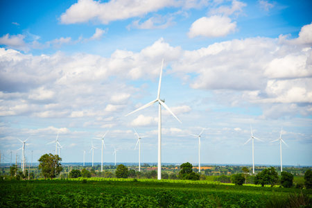 Wind turbine farm , Generator station, renewable energy , Sustainable energy industry concept