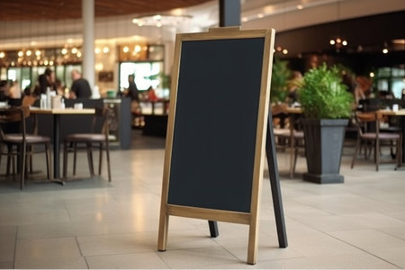 Blank restaurant shop sign or menu boards near the entrance to restaurant. Cafe menu on the street. Generative AIの素材