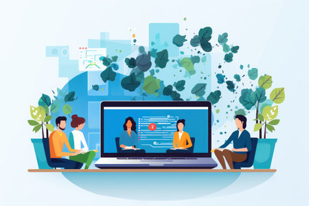 People connecting together, learning or meeting online with teleconference, video conference remote working. Generative AIの素材